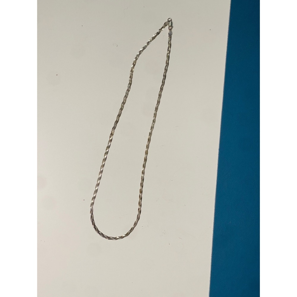 925 Italy Sterling Silver Braided Herringbone Twist Chain Necklace 20 Inch - Picture 3 of 5